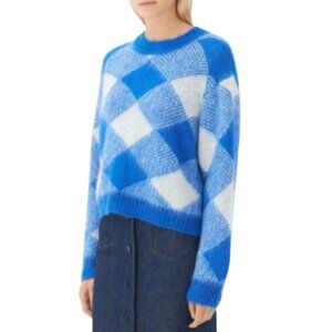 Sandro Plaid Crewneck Sweater Blue White Made in Italy